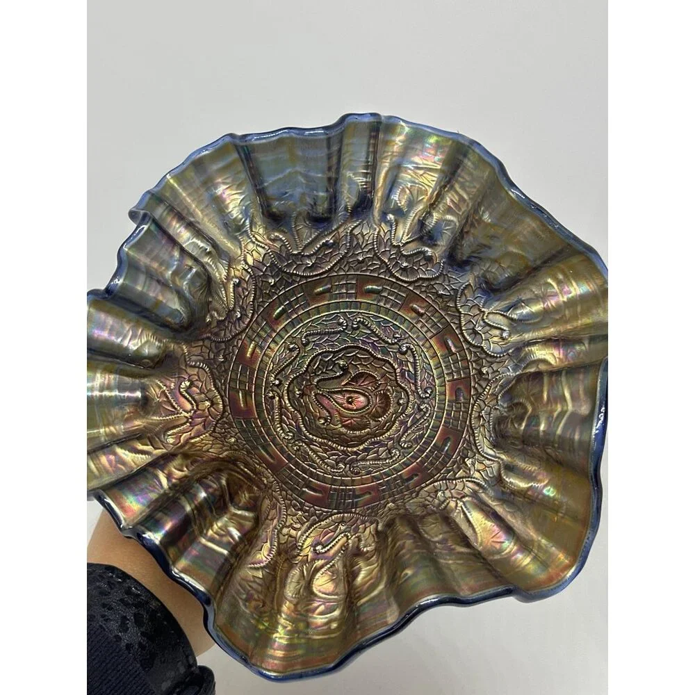 VTG‎ Fenton Persian Medallion Carnival Glass Compote Iridescent Pedestal Dish 6